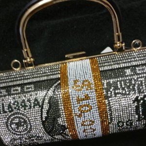 $10,000 Rhinestone Clutch Purse - Barrel Black/Grey